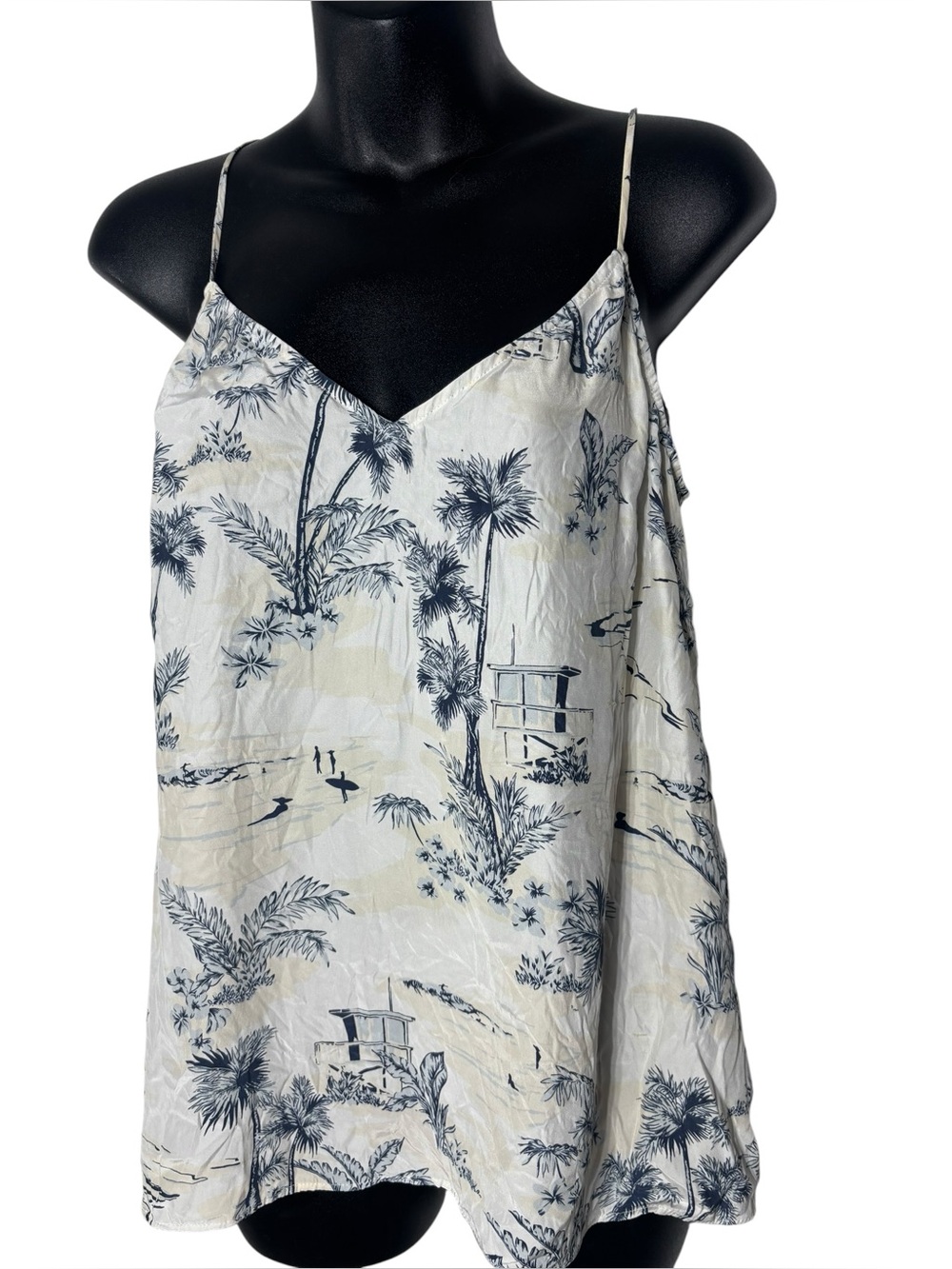 Frame women’s 100% silk tank top Bach palm tree stripes summer‎ vacation